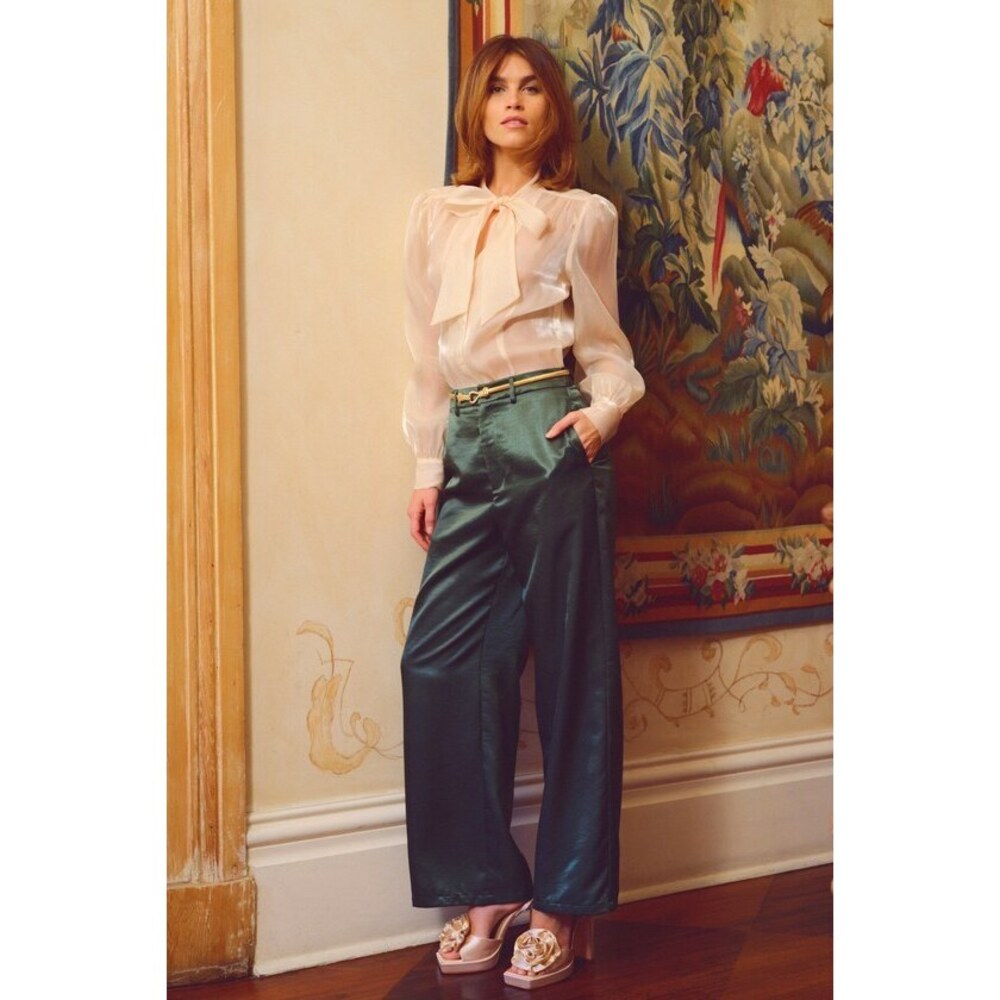 Lulus Sleek Statement Emerald Green Satin High Rise Wide-leg Trousers - Size M